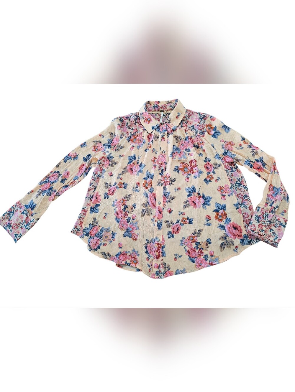 Free People Hold On To Me Coral Floral Blouse Size Small - Picture 4 of 11